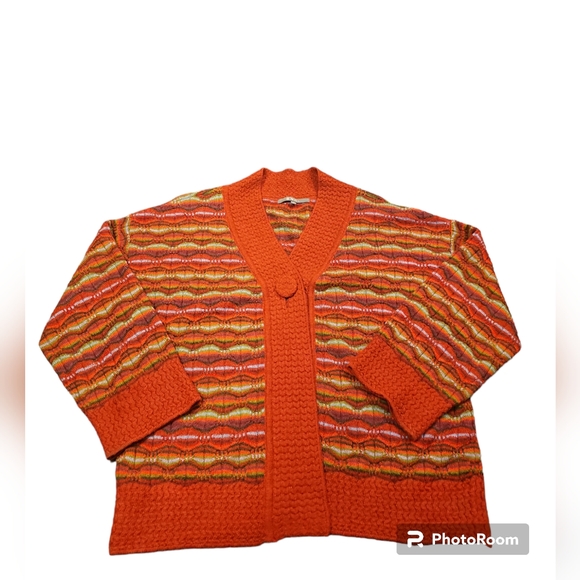 Sweater, red and multi colored. Kimono sleeves, made in Peru. 100% baby alpaca - Picture 5 of 7